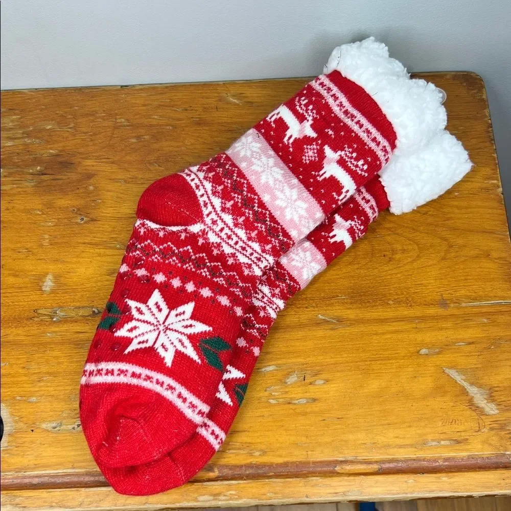 Red and White Holiday Knit Socks